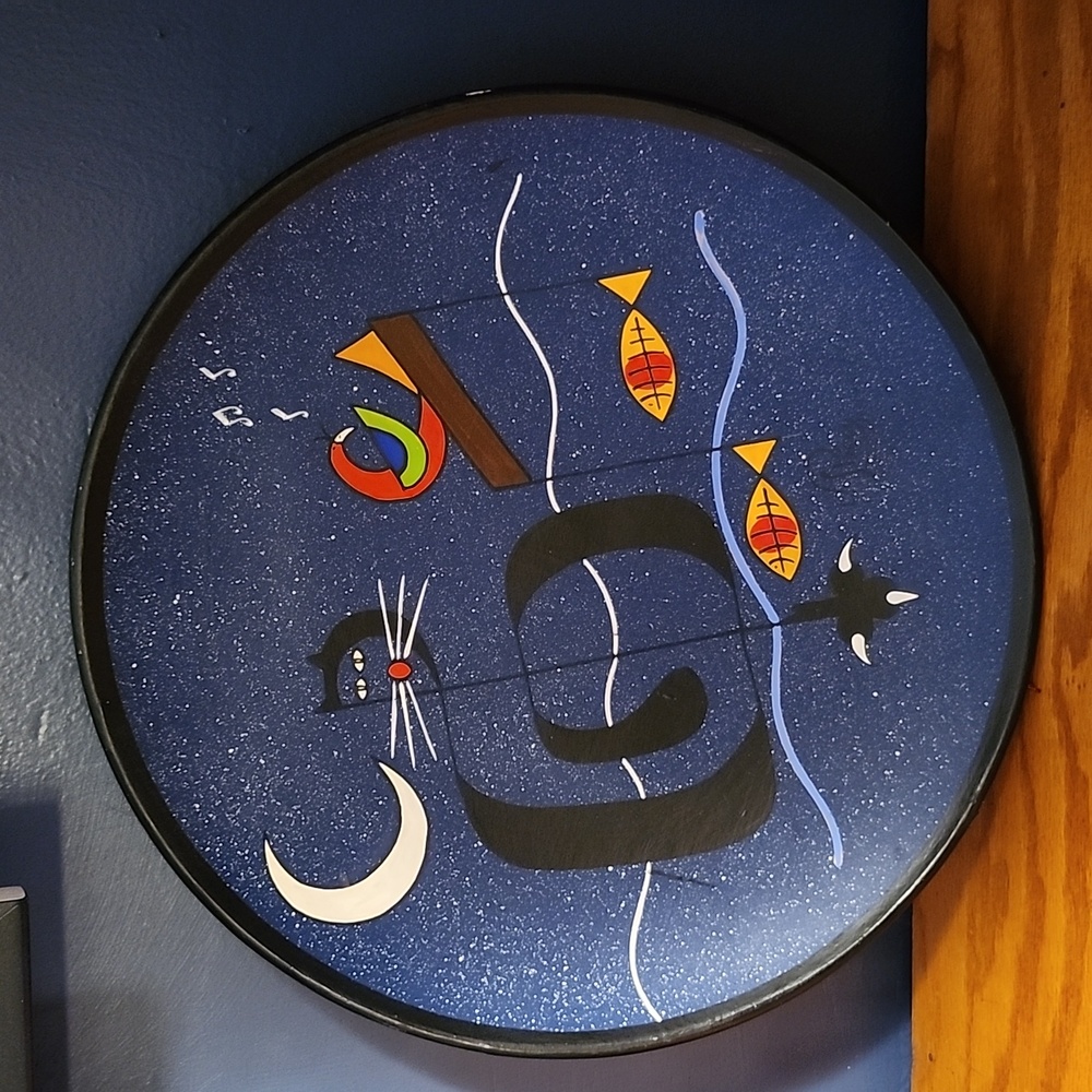 Decorative Plate Hand Made Clay Blue, edge in Black.  Made in Masaya, Nicaragua.